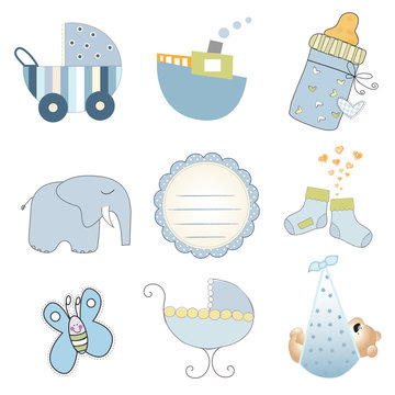 baby boy items set in vector format isolated on white background