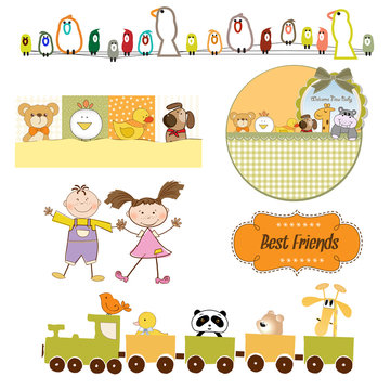 babies and toys items set in vector format