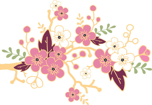 Vector sakura blossoming branch design element in hand drawn