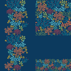 Obraz premium Vector set of dark plants seamless pattern and borders