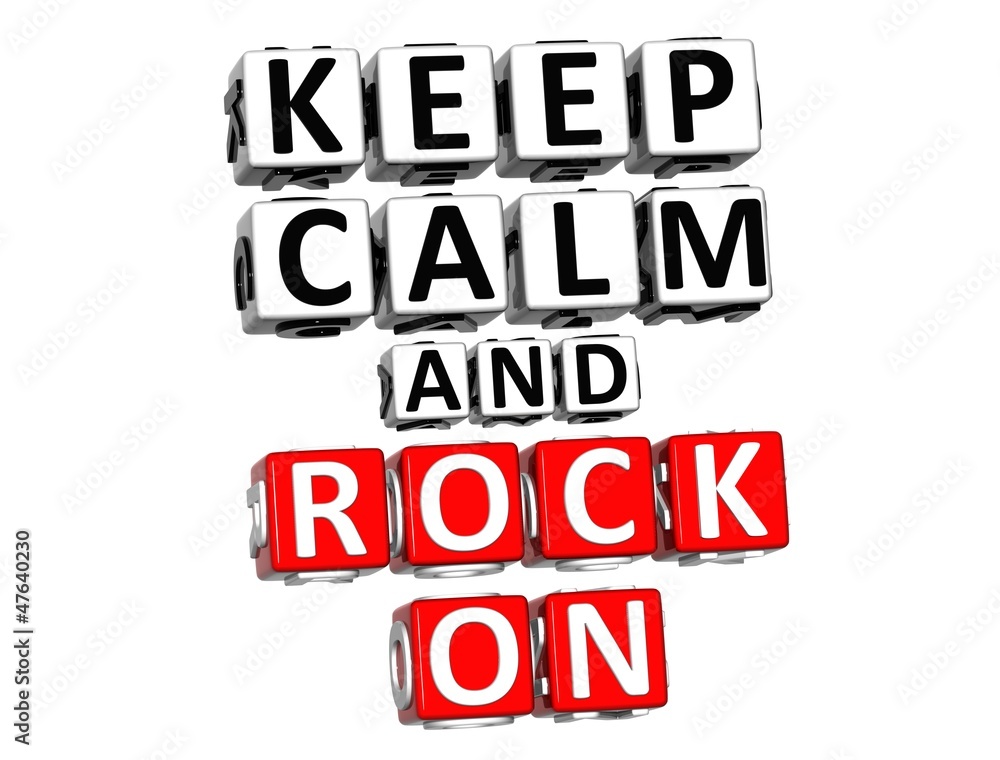 Aufkleber 3d keep calm and rock on button click here block text