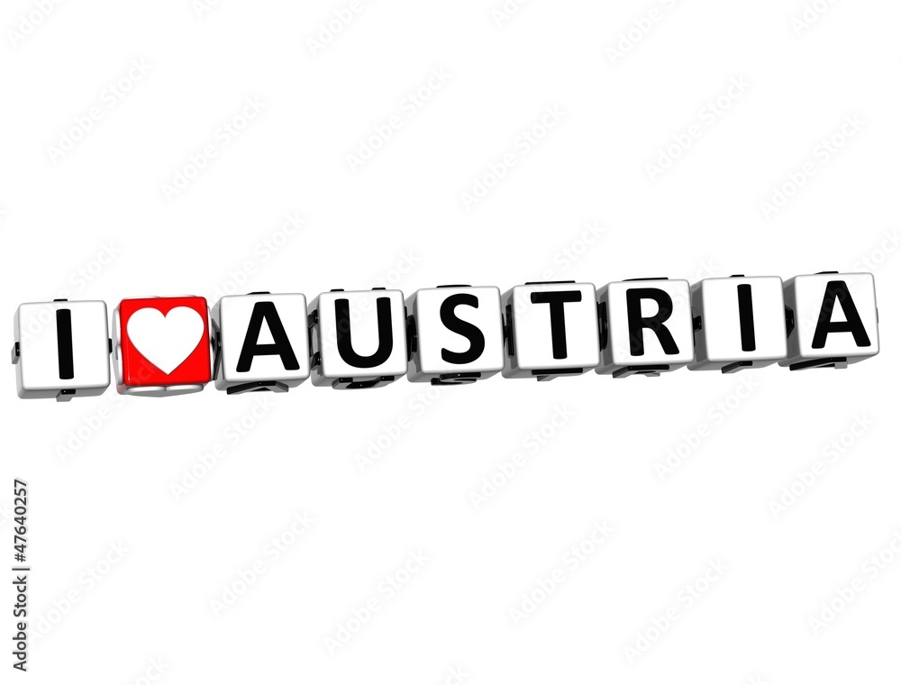 Aufkleber 3d i love austria button click here block text