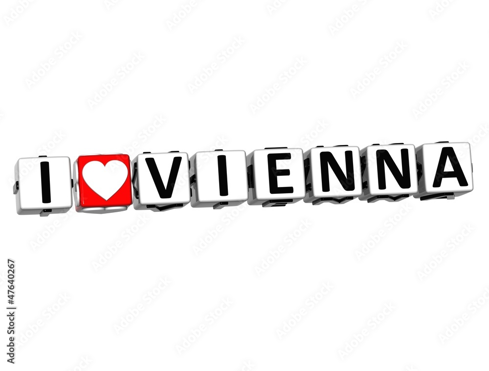 Poster 3d i love vienna button click here block text