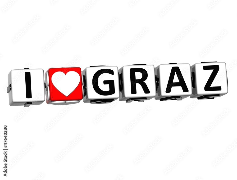 Aufkleber 3d i love graz button click here block text