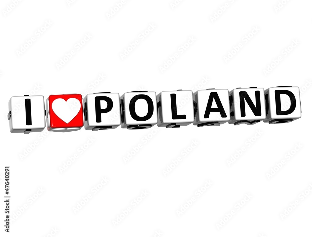 Aufkleber 3d i love poland button click here block text