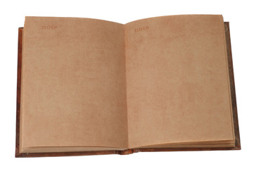 Old notebook open isolated