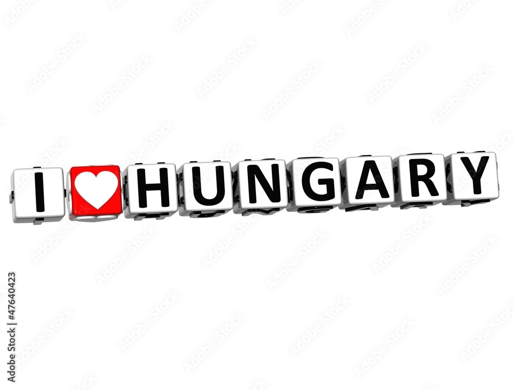 Aufkleber 3d i love hungary button click here block text