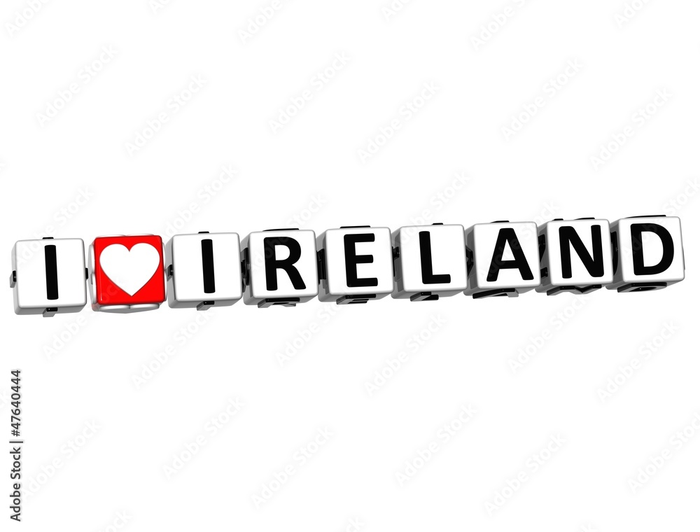 Poster 3d i love ireland button click here block text