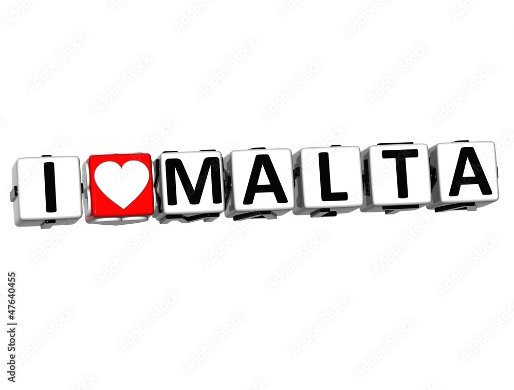 Poster 3d i love malta button click here block text