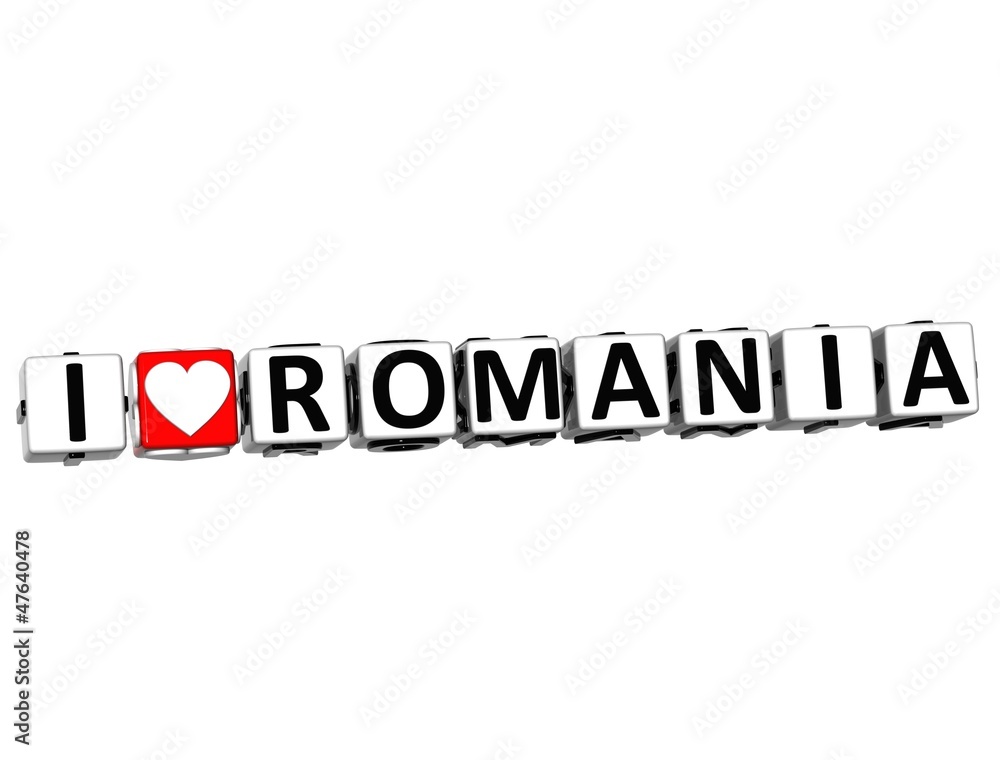 Poster 3d i love romania button click here block text