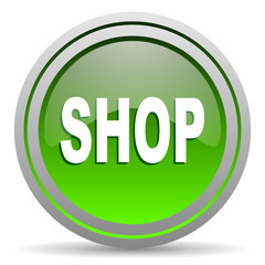 shop green glossy icon on white background