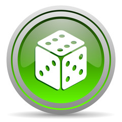 dice green glossy icon on white background