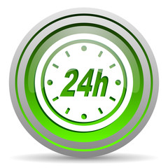 24h green glossy icon on white background