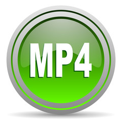 mp4 green glossy icon on white background