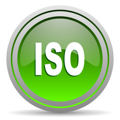 iso green glossy icon on white background