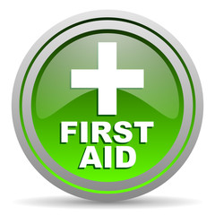 first aid green glossy icon on white background