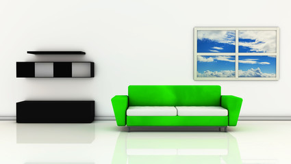3d Green living room with sofa