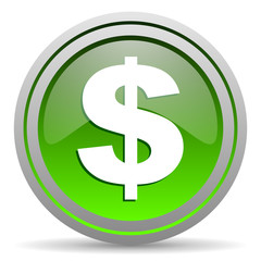 us dollar green glossy icon on white background