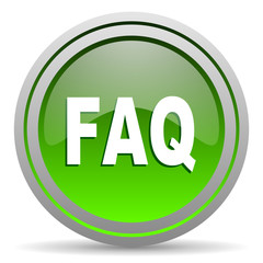 faq green glossy icon on white background