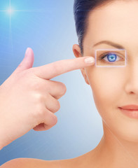 beautiful woman pointing to eye