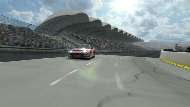 Race car along the racetrack. Tow version of background.