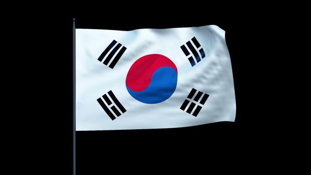 South Korea Flag Waving, Seamless Loop, Alpha