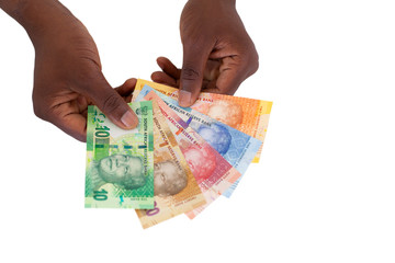 south african man holding new bank notes
