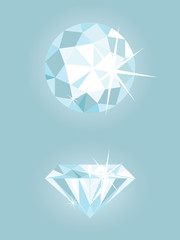 Set of two vector shiny diamonds on light blue background.