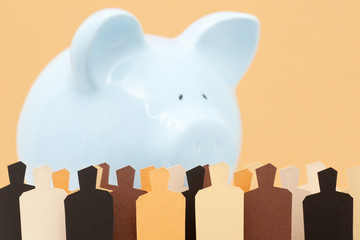 Crowd and piggy bank
