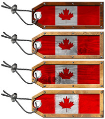 Canada Flags Set of Grunge Wooden Tags