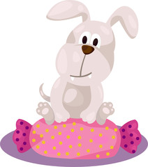 cute dog sitting on candy pillow