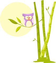 süße Eule sitzt auf Bambus