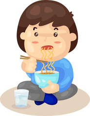 boy eating noodles