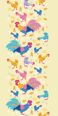 Fototapeta premium Vector fun chickens vertical seamless pattern background