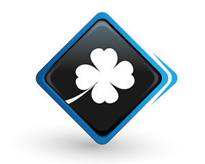 icône trèfle à quatre feuilles sur bouton carré bleu design