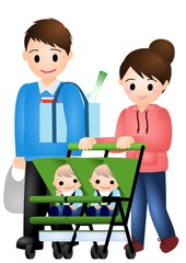 双子の赤ちゃんとパパとママ
