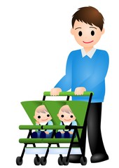 双子の赤ちゃんとパパ