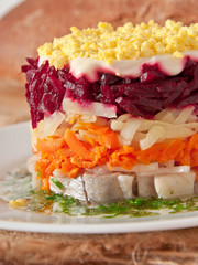 Russian traditional herring salad 