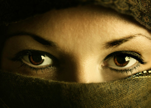 beautiful eyes of eastern woman in paranja
