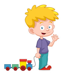 illustration of Cartoon boy with train toy