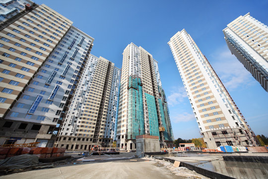Five high-rise buildings under construction