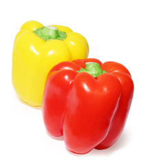 Close up of two colored peppers vegetables isolated