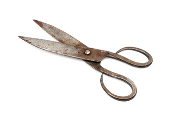 Rusty scissors isolated on white background