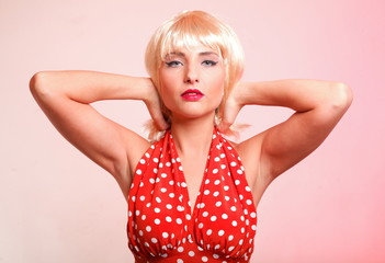 young beautiful caucasian woman posing retro