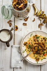 Soup with forest mushrooms and dried
