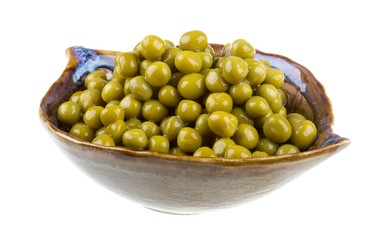 green peas, in a bowl, isolated, white background