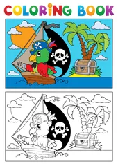 Papier Peint photo Lavable Bricolage Livre de coloriage perroquet pirate thème 3