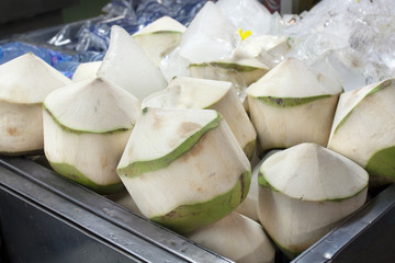 Coconut peeled  skin in market ,Thailand