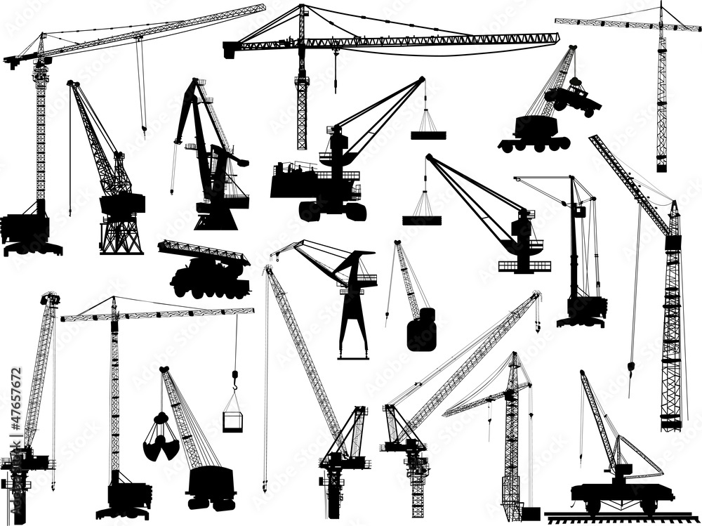 Canvas Prints twenty building cranes on white