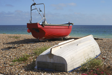 Fishing boats on beach. Worthing. England